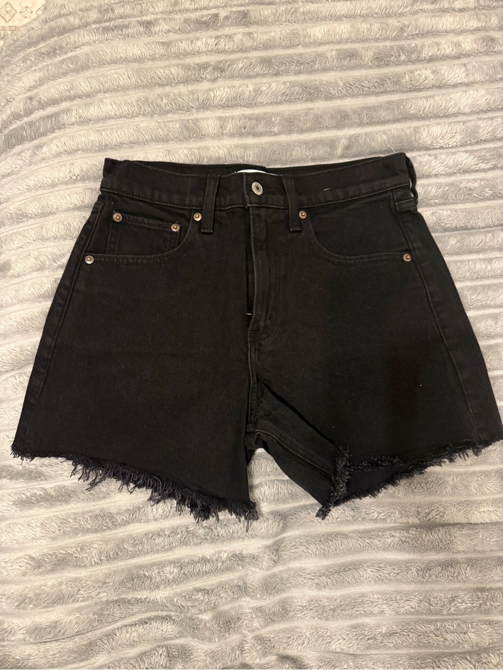 Abercrombie & Fitch Black Frayed Hem Denim Jean High Rise Dad Shorts NWOT